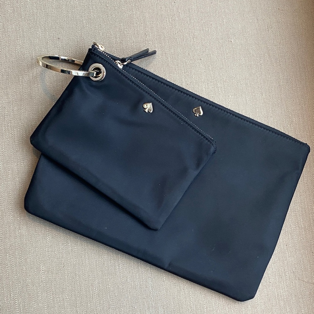 Kate Spade Black Pouch Wristlet Set with Gold Accents